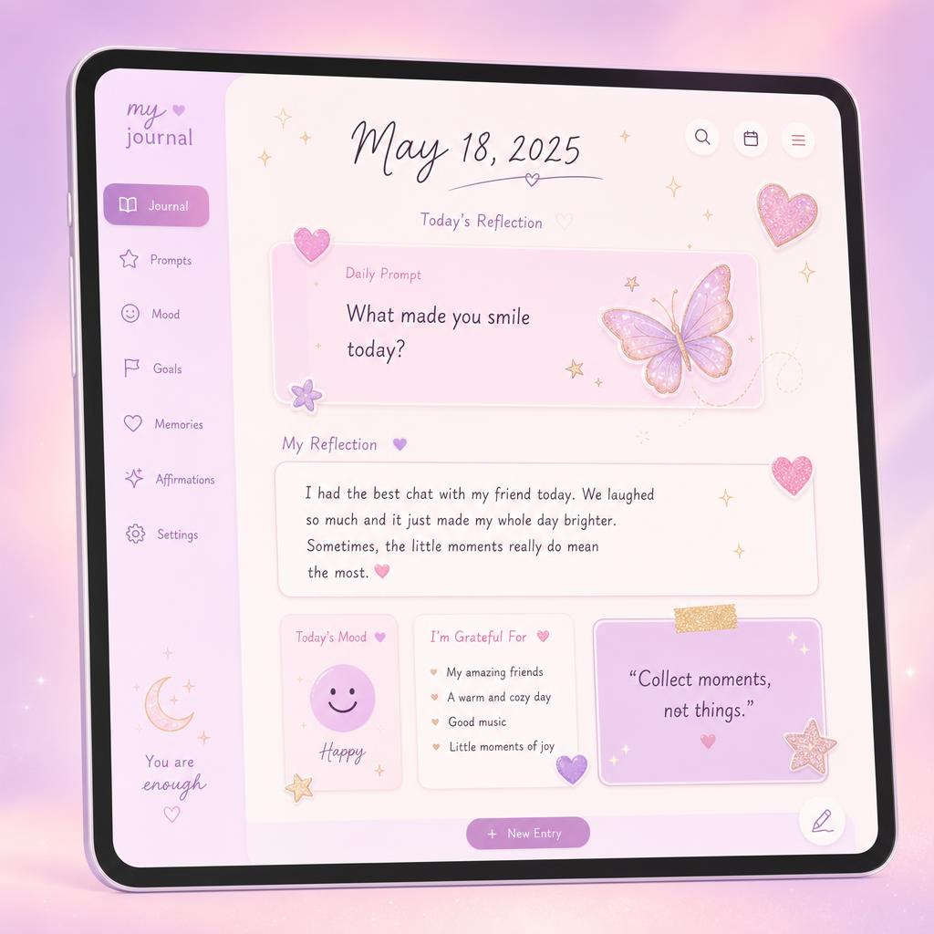 SparkJournal app on a tablet showing a digital journal page