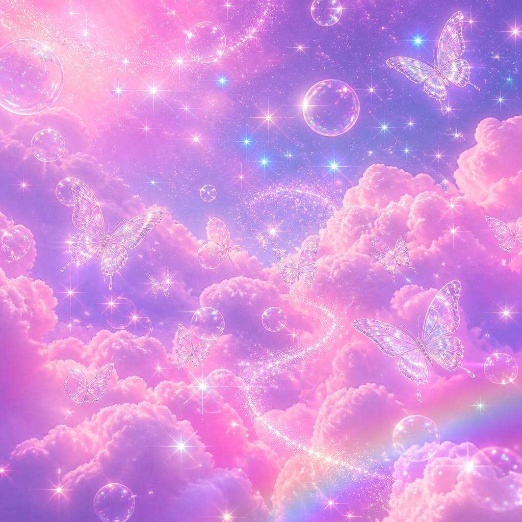 Dreamy pastel butterflies and flowers